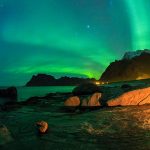 Aurora borealis over Utakleiv beach